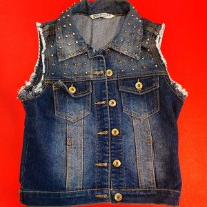 UK2LA Jeans vest with rivets design distressed blue women's size S